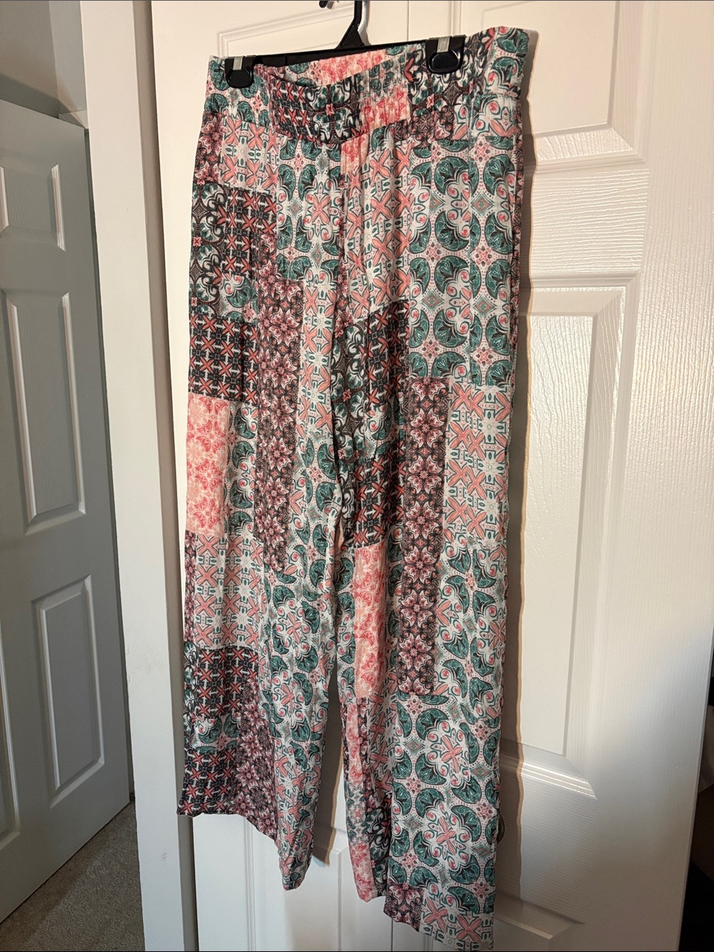 new directions Pink and Teal Patchwork Wide-Leg Palazzo Pants
